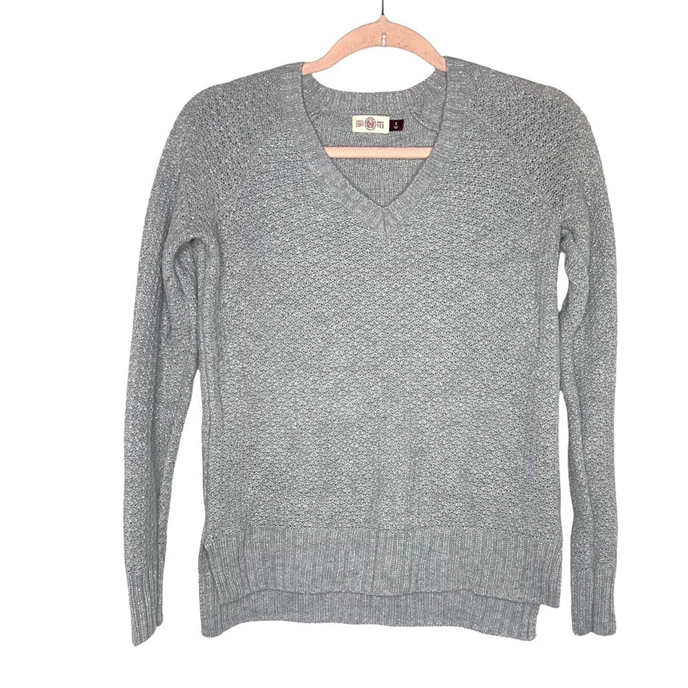 SO Gray V-Neck Sweater with Silver Metallic Thread S